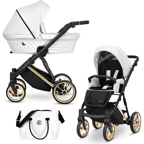 Kinderwagen IVENTO Sportwagen Babywagen Babyschale Komplettset Kinder Wagen Set 2 in 1 (White Pearl, Rahmenfarbe: Gold)