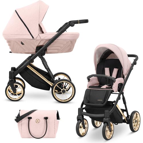 Kinderwagen IVENTO Sportwagen Babywagen Babyschale Komplettset Kinder Wagen Set 2 in 1 (Smoky Pink, Rahmenfarbe: Gold)