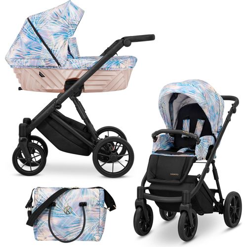 Kinderwagen IVENTO Sportwagen Babywagen Babyschale Komplettset Kinder Wagen Set 2 in 1 (Pastel Grass, Rahmenfarbe: Schwarz)