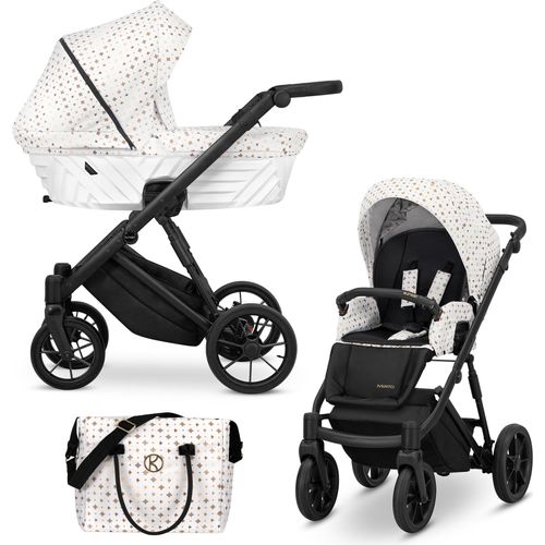 Kinderwagen IVENTO Sportwagen Babywagen Babyschale Komplettset Kinder Wagen Set 2 in 1 (White Style, Rahmenfarbe: Schwarz)