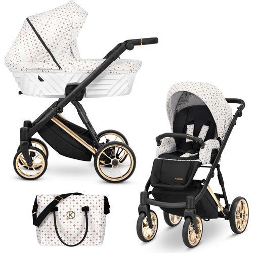 Kinderwagen IVENTO Sportwagen Babywagen Babyschale Komplettset Kinder Wagen Set 2 in 1 (White Style, Rahmenfarbe: Gold)