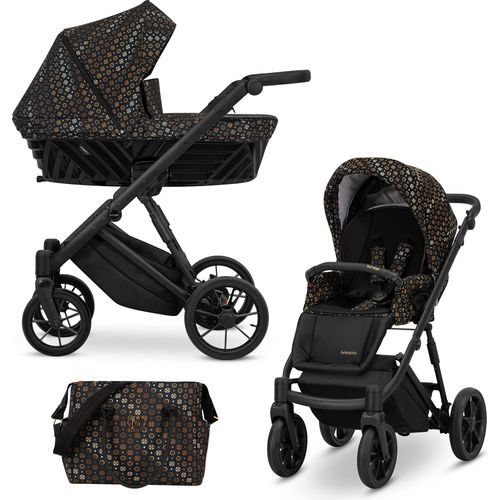 Kinderwagen IVENTO Sportwagen Babywagen Babyschale Komplettset Kinder Wagen Set 2 in 1 (Black Style, Rahmenfarbe: Schwarz)
