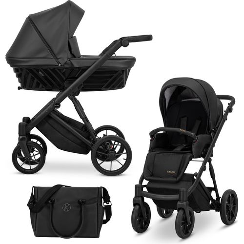 Kinderwagen IVENTO Sportwagen Babywagen Babyschale Komplettset Kinder Wagen Set 2 in 1 (Black Pearl, Rahmenfarbe: Schwarz)