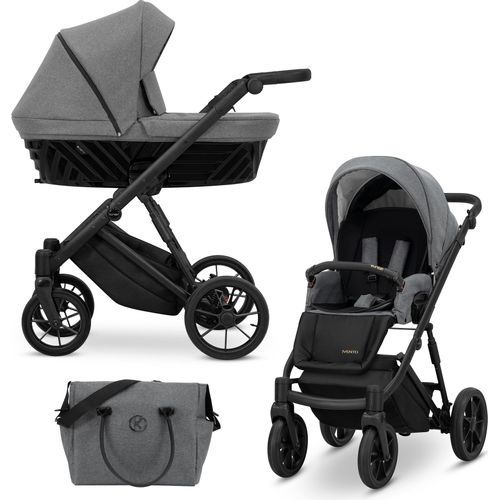 Kinderwagen IVENTO Sportwagen Babywagen Babyschale Komplettset Kinder Wagen Set 2 in 1 (Deep Graphite, Rahmenfarbe: Schwarz)