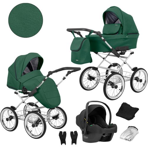 Kinderwagen ROMANTIC Sportwagen Babywagen Babyschale Komplettset Kinder Wagen Set 3 in 1 (ROM-05, Rahmenfarbe: grau)