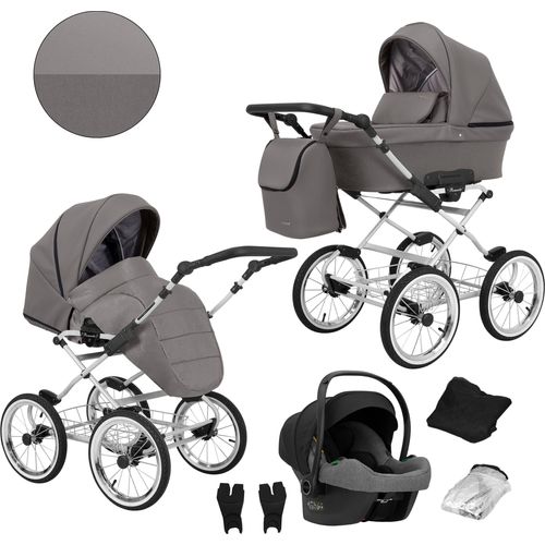 Kinderwagen ROMANTIC Sportwagen Babywagen Babyschale Komplettset Kinder Wagen Set 3 in 1 (ROM-10, Rahmenfarbe: grau)