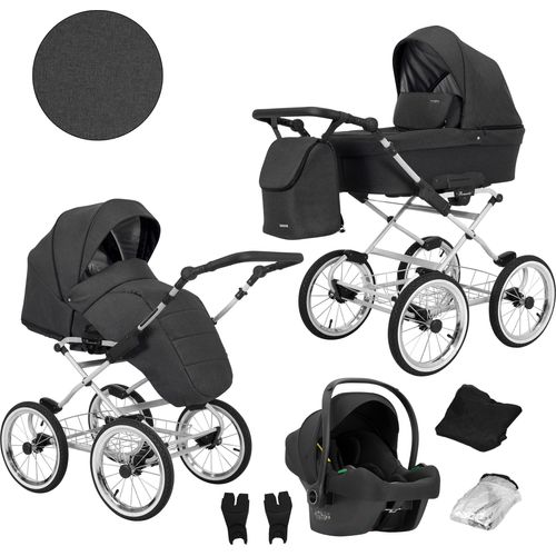 Kinderwagen ROMANTIC Sportwagen Babywagen Babyschale Komplettset Kinder Wagen Set 3 in 1 (ROM-08, Rahmenfarbe: grau)