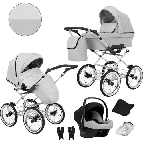 Kinderwagen ROMANTIC Sportwagen Babywagen Babyschale Komplettset Kinder Wagen Set 3 in 1 (ROM-09, Rahmenfarbe: grau)