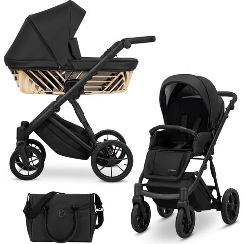Kinderwagen IVENTO GLAM Sportwagen Babywagen Babyschale Komplettset Kinder Wagen Set 2 in 1 (Black Pearl, Rahmenfarbe: schwarz)