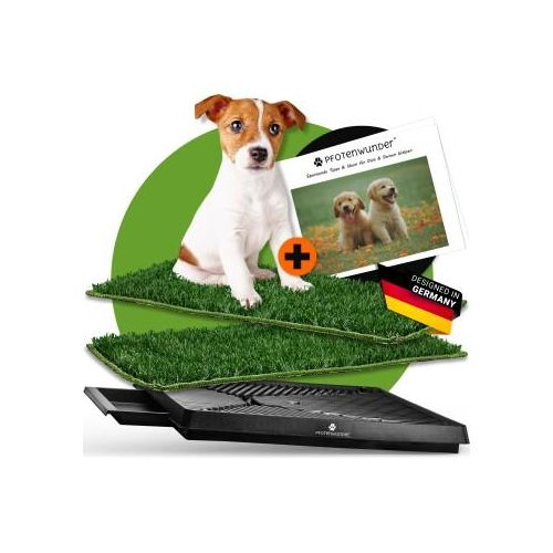 PfotenWunder® Hundeklo 63*51cm + 2 Easy-Wash-Rasen + 1 Büchlein, Hundetoilette für kleine & große Hunde, Festes Gras, Welpentoilette drinnen Welpenklo zuhause Gras Hundetoiletten Balkon Indoor WC Klo