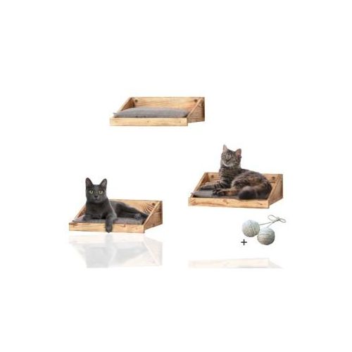 Rohrschneider ® 3-er Set Katzen Kletterstufe mit Kissen, Kletterwand mit Gratis-Spielballset