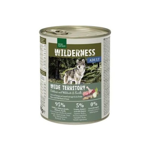 REAL NATURE WILDERNESS Nassfutter Hund, Adult, Wide Territory, Feldhase mit Wildente und Forelle 24x800 g