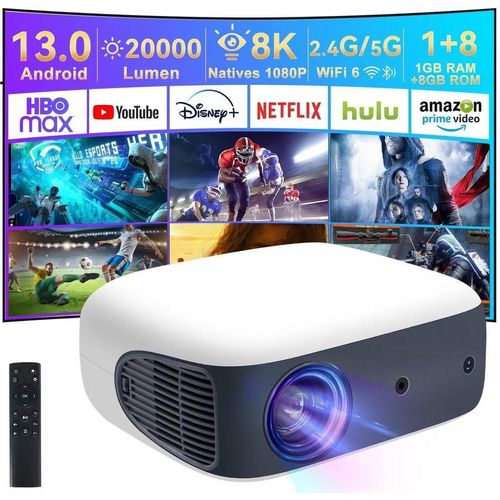 Projektor mit Auto Keystone,1080P Full HD Heimkino Erlebnis,Unterstützt bis zu 4K & 8K Dekodierung,Netflix & Amazon Video Unterstützung,500 ANSI Lumen