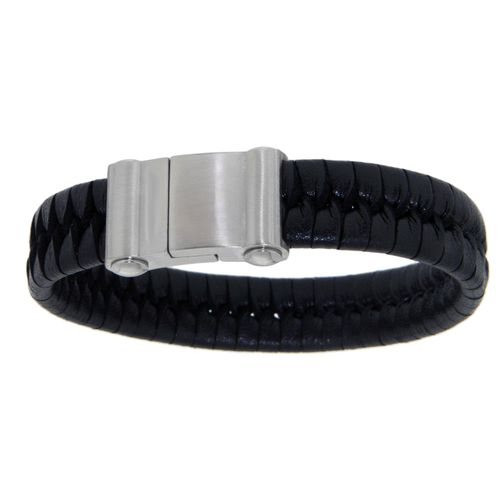 Armband FIRETTI "Schmuck Geschenk Lederarmband, Verschluß gravierbar", schwarz (edelstahlfarben, schwarz), Armbänder, Damen, 21cm, Edelstahl, Armband