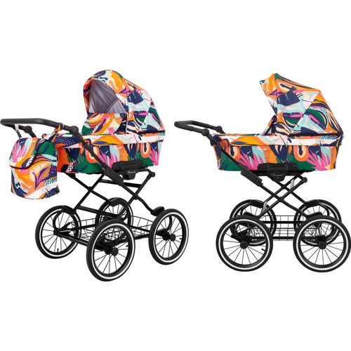 Kinderwagen ROMANTIC Babywagen Babyschale Kinder Wagen Set 1 in 1 (farbig, Rahmenfarbe: schwarz Rahmen)