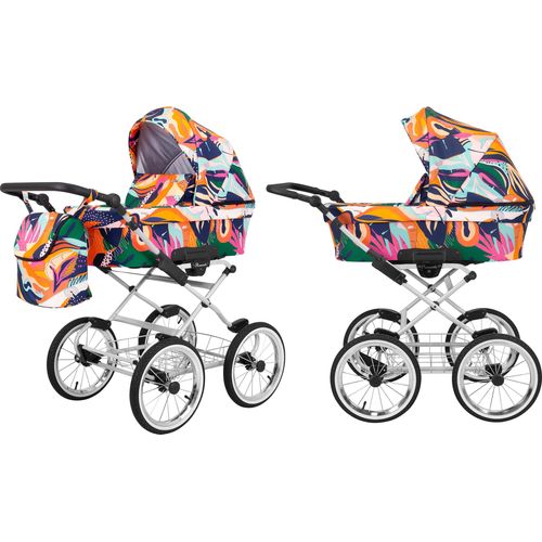Kinderwagen ROMANTIC Babywagen Babyschale Kinder Wagen Set 1 in 1 ( farbig, Rahmenfarbe: grauer Rahmen)