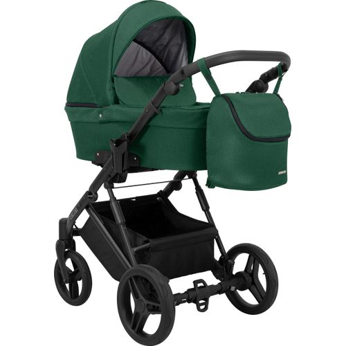 Kinderwagen LAZZIO Babywagen Babyschale Kinder Wagen Set 1 in 1 (grün, Rahmenfarbe: Schwarz)