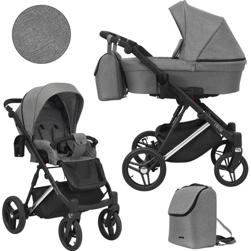 Kinderwagen LAZZIO PREMIUM Sportwagen Babywagen Babyschale Komplettset Kinder Wagen Set 2 in 1 (grau, Rahmenfarbe: Silber)