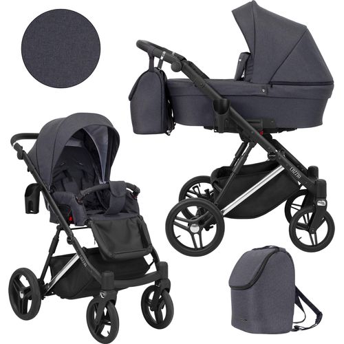 Kinderwagen LAZZIO PREMIUM Sportwagen Babywagen Babyschale Komplettset Kinder Wagen Set 2 in 1 (Anthrazit, Rahmenfarbe: Silber)