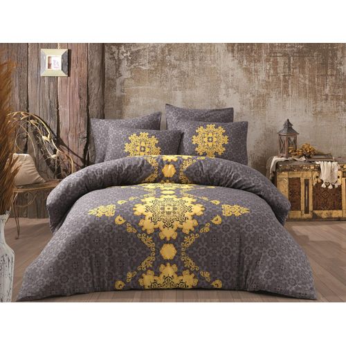 L'Essentiel Linge de Maison, Saltanat - Yellow, Ranforce Doppel-Bettbezug-Set, Grau, 100 % BAUMWOLLE RANFORCE, 200 x 220 cm