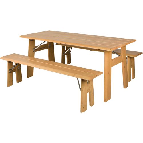 Zuiver Avenue Tuintafel / Picknicktisch / Biertisch mit 2 Bänken Holz Klappbar Natur / Braun