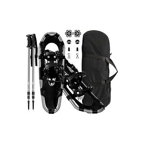 GOPLUS Schneeschuhe aus Alu-Legierung, 3 IN 1 Schneeschuhset mit Tragetasche & verstellbaren Wanderstöcken, Schuhgröße 35-40, bis 130kg, Bergausrüstung Wandern für Schneeschuhtouren Trekking