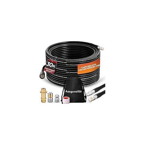 30m Rohrreinigungsschlauch mit Messing Adapter – 400 Bar/5800 PSI, kompatibel mit karcher K2 K3 K4 K5 K6 K7 Hochdruckreiniger Hochdruckreiniger, Abflussreinigung