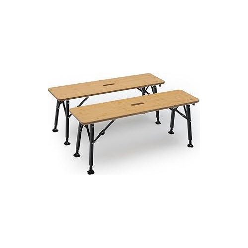 qeedo Benny 2er-Set Camping Sitzbank, Bambus Holz, 98 x 40 x 43 cm, Campingbank klappbar, Bierbank, Bierzeltbank, Balkonmöbel, Garten