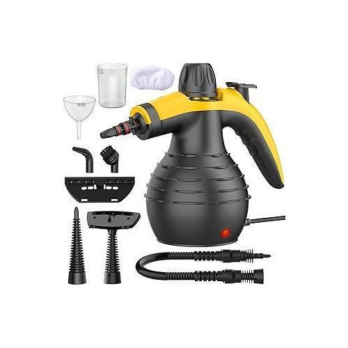 Dampfreiniger Handgerät 1050W, Schnellaufheizung, Starker Dampfdruck, 9-Teiliges Zubehör, Chemiefrei, Für Küche, Bad, Fenster, Polster, Teppiche, Auto und Fugen