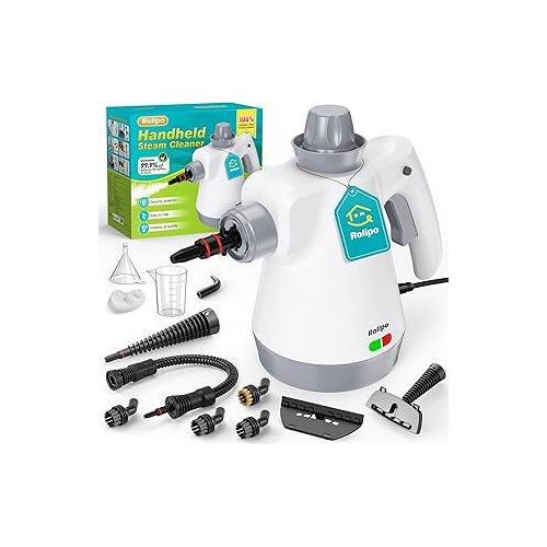 Dampfreiniger Handgerät mit 12-Teiligem Zubehör, 1050W Steam Cleaner für Haushalt, Küche, Bad, Fenster, Polster & Auto–100% Chemiefrei, Hochdruck-Dampf gegen Schmutz Fett & Bakterien