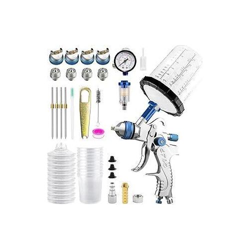 HVLP Spritzpistole mit 10 Stück 650ML Einwegbechern Spritzpistole Cups Lackierpistole Spritzpistole 4 Düsen 1,4mm 1,7mm 2,0mm 2,5mm Lackierpistole Druckluft Schwerkraft Sprühgeräte (4 Düsen)