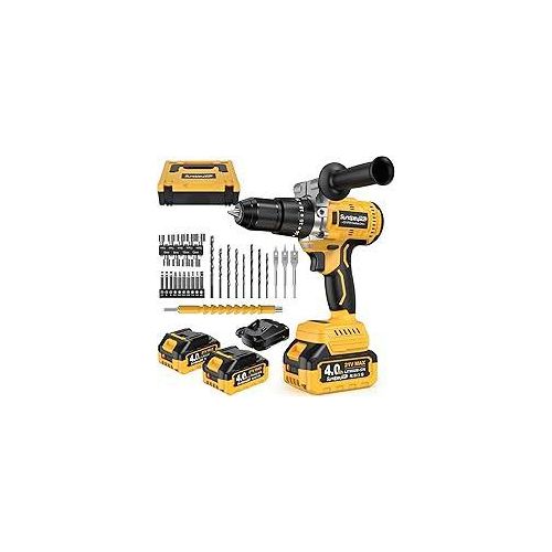 Akkuschrauber mit Schlagbohrfunktion 21V - 120Nm Bürstenloser Akku Schlagbohrschrauber Set mit 2x4Ah Akkus, 20+3 Drehmomentstufen Akku bohrmaschine, 13mm Bohrfutter, 2 Gang, 35-tlg Zubehör