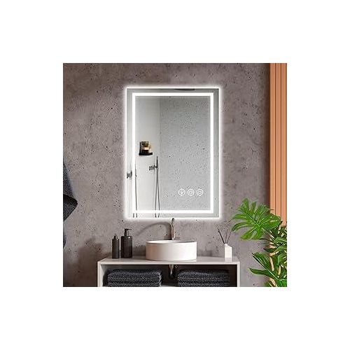 Ratsamee 50x70cm Badspiegel mit Beleuchtung LED, Spiegel mit Light, Wandspiegel mit Frontbeleuchtung, Antibeschlagfunktion, Dimmbar, mit 3 Einstellbaren Lichtfarben