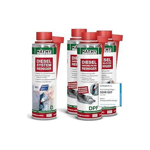 MATHY DPF-Kur - DPF Reiniger Diesel - Set Diesel Systemreiniger für Intensive DPF Partikelfilter Reinigung - Diesel Additiv, 4 Dosen