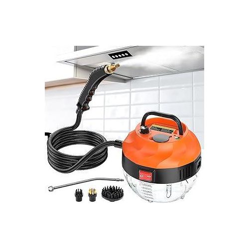 Dampfreiniger 2500W, Dampfreiniger Handgerät mit 6 Geschwindigkeiten Einstellbar und 3 Arten von Bürstenköpfen, 1000ML Großem Wassertank, Dampfreiniger für Alles Küchenmöbel Boden Badezimmer (Medium)
