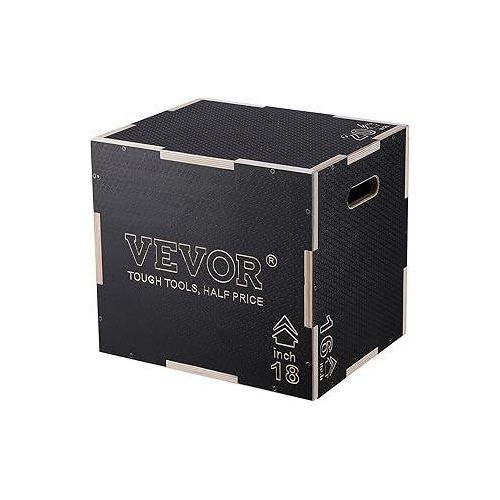 VEVOR 3-in-1-Plyometrische Sprungbox 20/18/16-Zoll-Plyobox, Sprungkasten Sprungkiste 204 kg Tragfähigkeit, Fitnessübungs-Step-Up-Box für Heimtraining, Sprungkrafttraining Schwarz Einstellbare Höhe