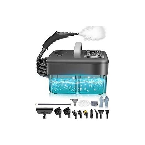 Dampfreiniger Handgerät für Alles - 2500W 6-Stufig Einstellbar, 1,6L Wassertank, 120 °C Dampf, 15s Aufheizzeit, Tragbar mit 10 Zubehörteilen, Dampfreinigung für Boden, Polstermöbel,Fenster,Auto