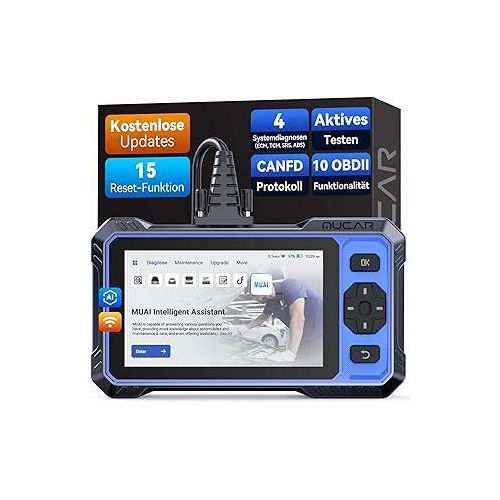 OBD2 Diagnosegerät, MUCAR 632 Diagnosegerät Auto Mit 15 Reset-Funktion + 4 Systemdiagnose (ECM/TCM/SRS/ABS), Auto Diagnosegerät Für Aktives Testen, CANFD-Protokoll, e Updates