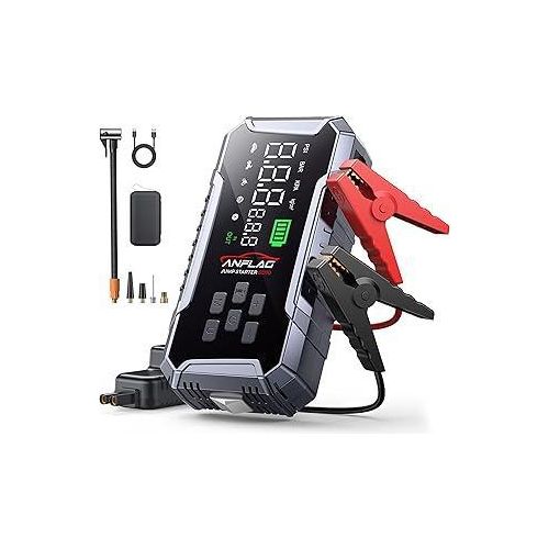 Starthilfe Powerbank für Pkw mit Kompressor 160PSI, ANFLAG 7000A 26800mAh Auto Starthilfe Powerbank für All Benzin und 12.0L Dieselmotor, Starter Powerbank mit Starthilfekabel, LED-Licht