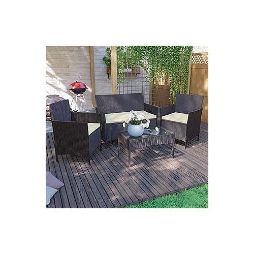 Garden Vida Rattan-Set für 4 Personen, Legierter Stahl Polyester Stahllegierung Polyrattan, braun