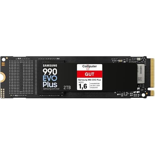 Samsung 990 EVO Plus NVMe M.2 SSD 2 TB, PCIe 4.0 x4 / PCIe 5.0 x2, NVMe 2.0 (2280), 7.250 MB/s Lesen, 6.300 MB/s Schreiben, Interne SSD für Gaming und Grafikbearbeitung, MZ-V9S2T0BW