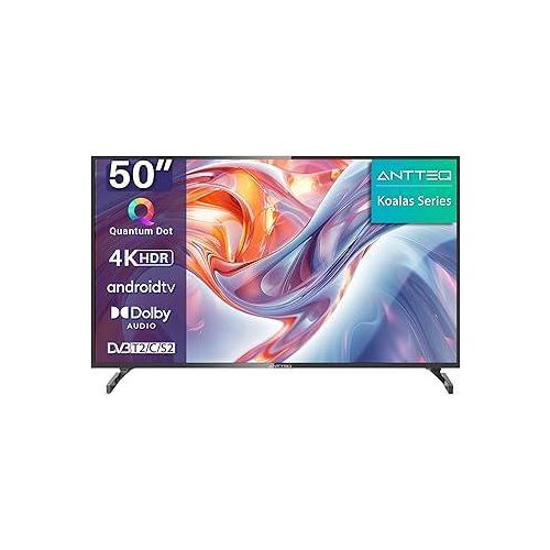 Antteq 4K UHD QLED Q50 Fernseher 50 Zoll Smart TV HDR10 Android TV mit Triple Tuner, App Store (10.000+ Apps), Bluetooth 5.0, Sprachassistent, WLAN 2.4 GHz/5 GHz?Prime Video, Netflix, Disney+