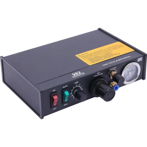 Klebstoff-Dispenser - Pneumatische Dosiersteuerung 982 - Halbautomatisch - Vakuum-Rücksaugung - Mindestmenge 0,01 ml - 0,1–9,9 s - Metall - Schwarz