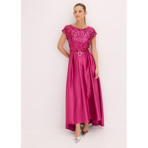 bonprix Abendkleid aus glänzendem Satin mit Pailletten, pink, Gr.48, Modern und feminin: Abendkleid aus glänzendem Satin mit bestickten Pailletten im Oberteil