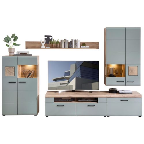 Wohnwand Fun Plus II Grün/Eichefarben