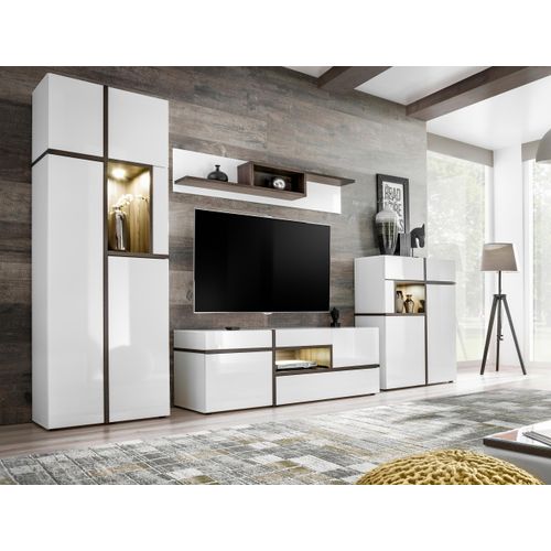 Wohnwand Cross Weiß/Ulmefarben