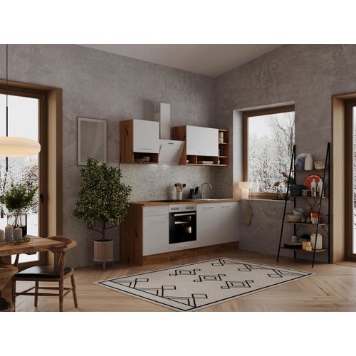 Küchenzeile mit Geräten Eichefarben/Weiß B: ca. 220 cm