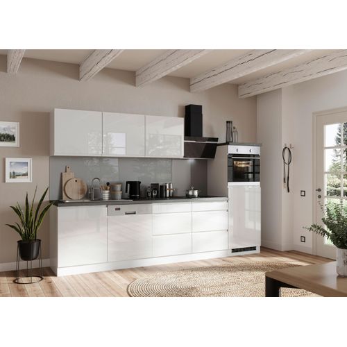 Küchenzeile Monza ohne Geräte ca. 300cm Grau/Weiß + Spüle