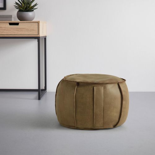 Hocker Falun II Grün in Lederlook ⌀ ca. 60cm