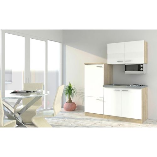 Miniküche m. Kühlschrank + Kochfeld Weiß B: ca. 160cm